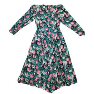 VTG 80's E.D. Michael's women's floral roses cottage core padded shoulder dress